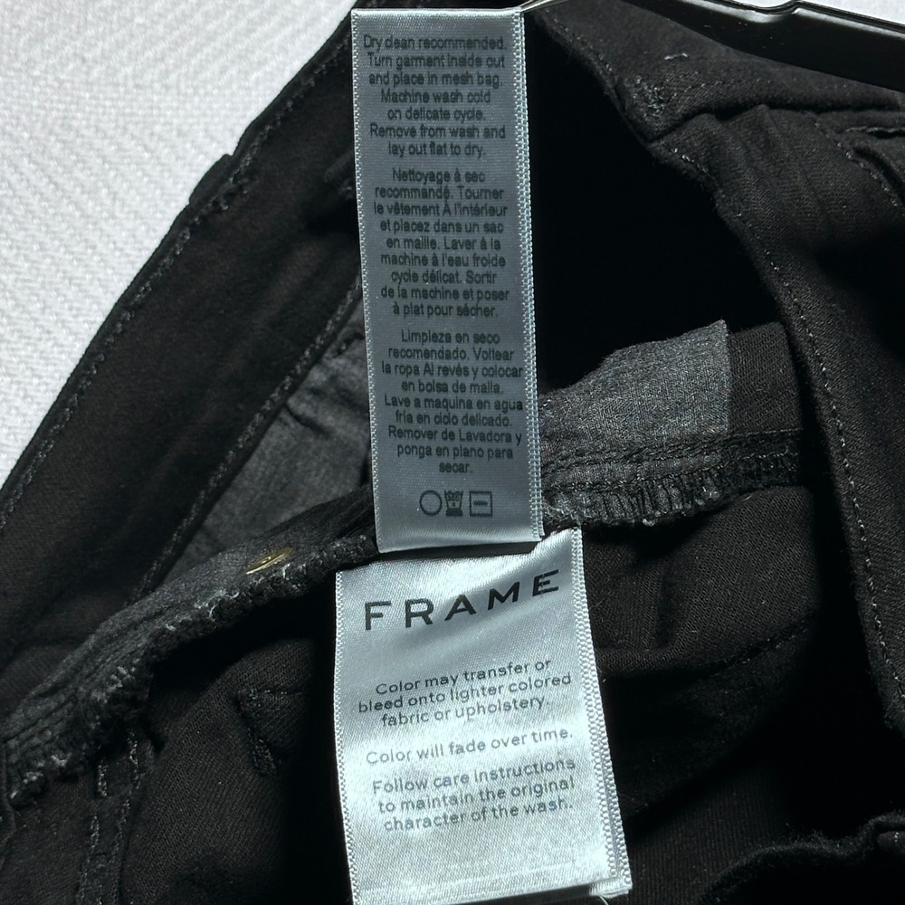 NEW FRAME Le High Straight Jeans Womens 28 Glitter Velour Stripe Raw Hem Black - Picture 7 of 15